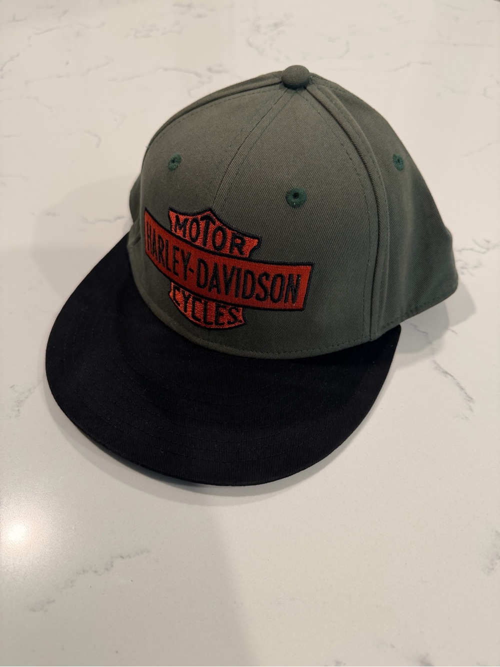 Harley-Davidson Olive Green Cap with Black Brim and Orange Logo